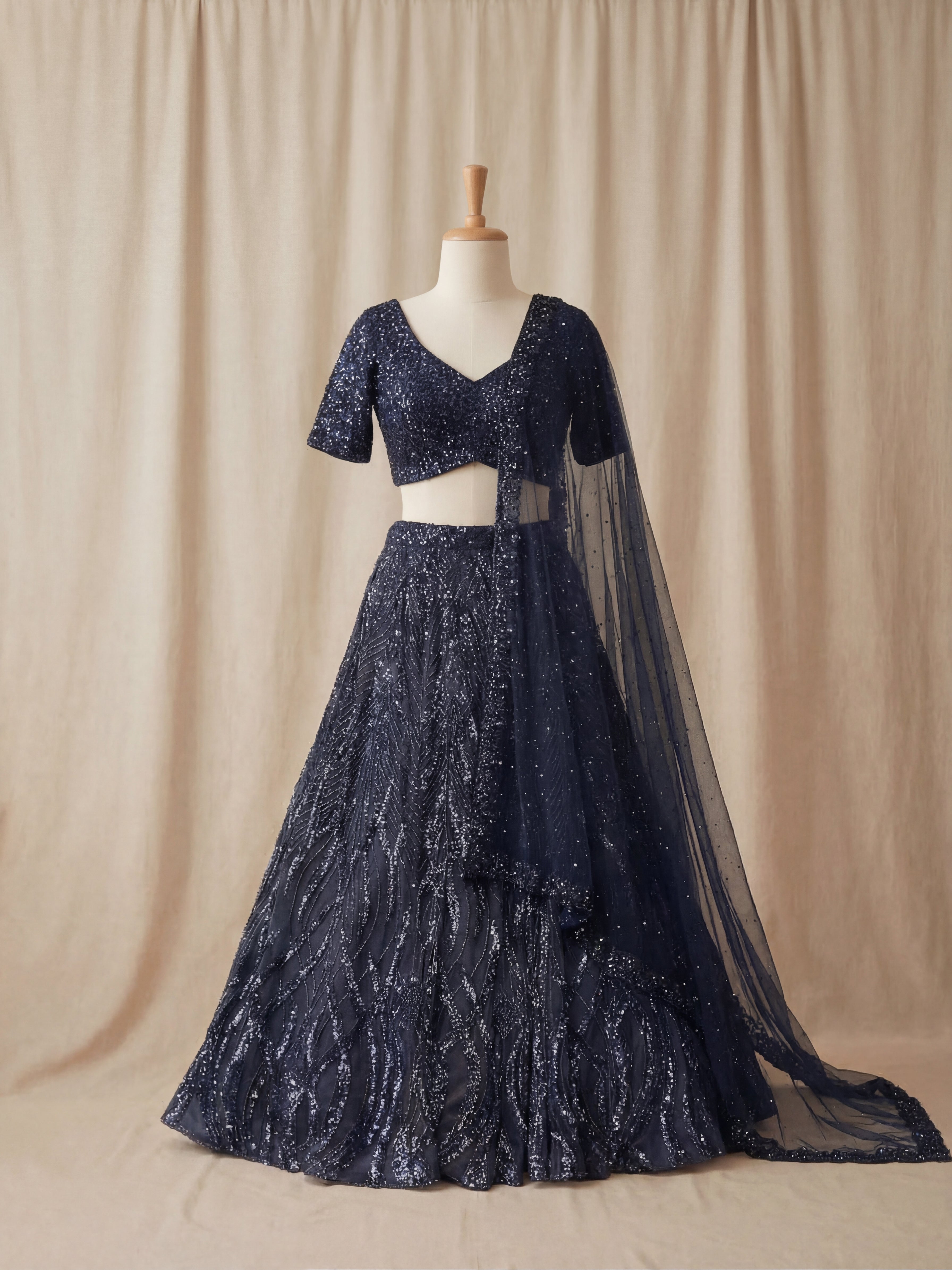 Dark Blue Swan Lehenga - Khajana Boutique | Indian Bridal Wear Iselin NJ